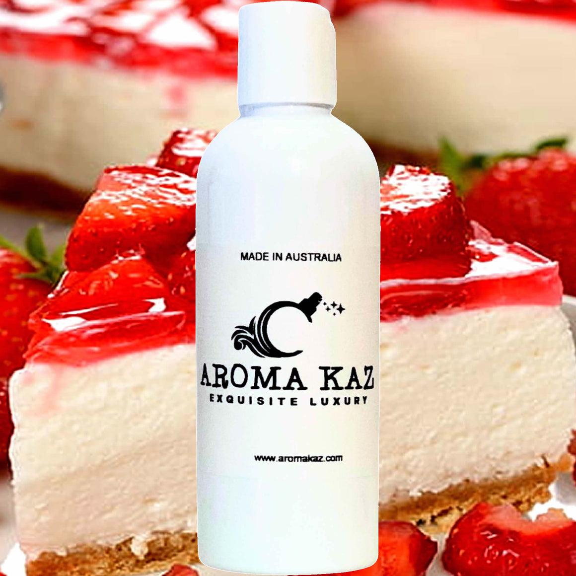 Strawberry Cheesecake Bath Body Massage Oil – vegan, cruelty-free, enriched with Vitamin E. Handmade in Australia, long-lasting fragrance, suitable for all skin types and perfect as a gift for him or her.