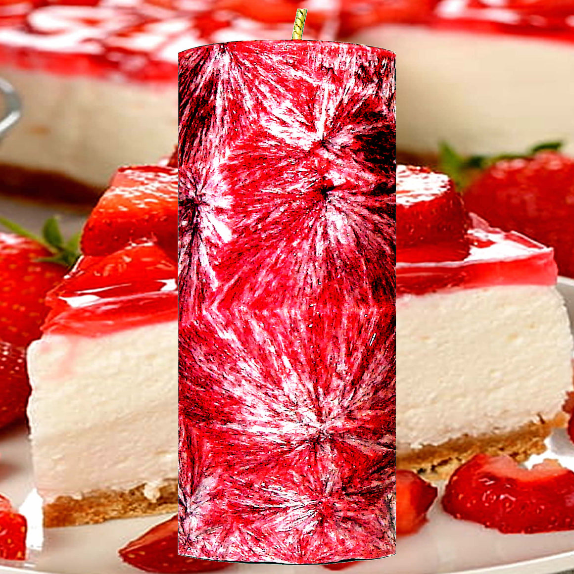 Strawberry Cheesecake Pillar Candle – Plant-Based, Eco-Friendly, Vegan, Cruelty Free