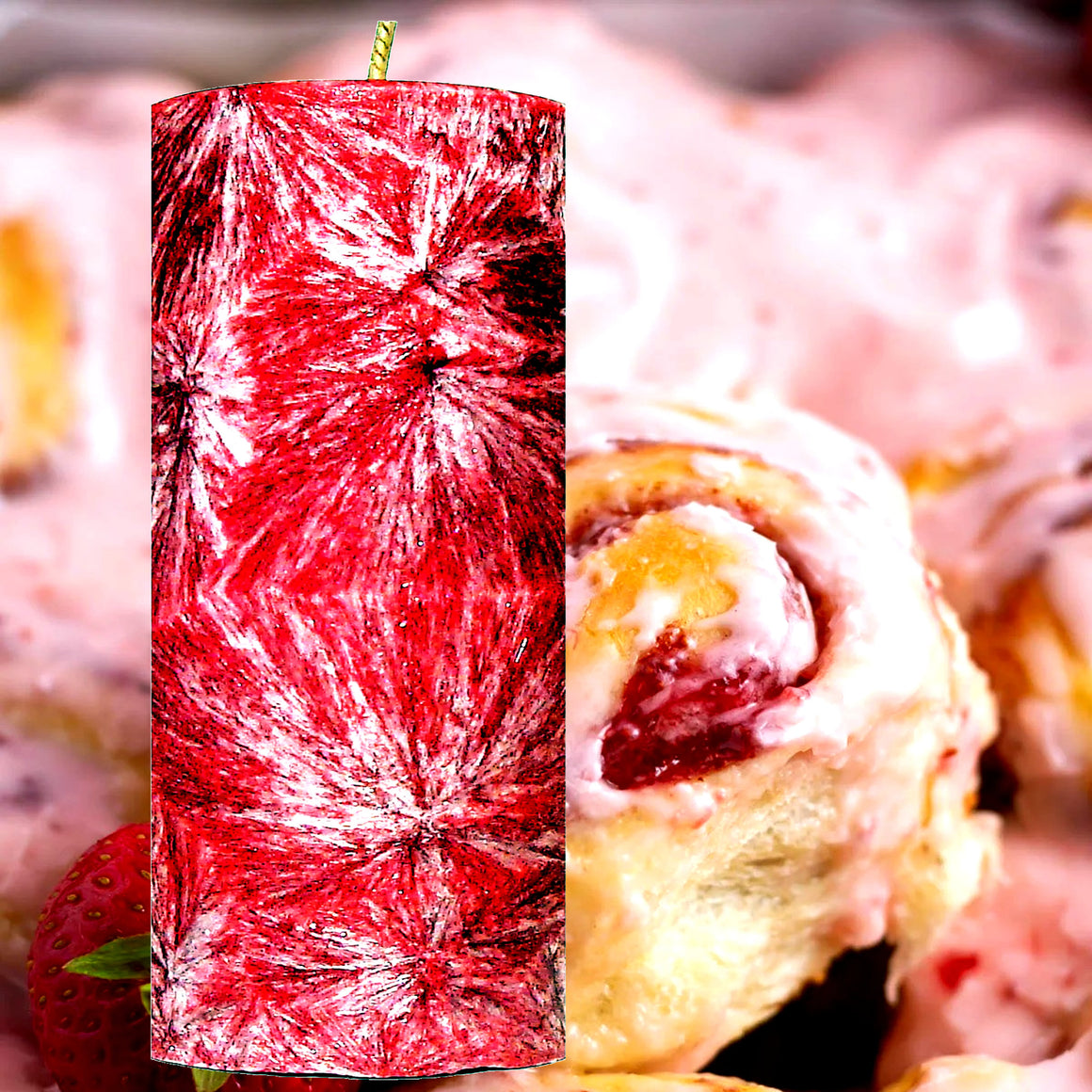 Strawberry Cinnamon Buns Pillar Candle – Plant-Based, Eco-Friendly, Vegan, Cruelty Free