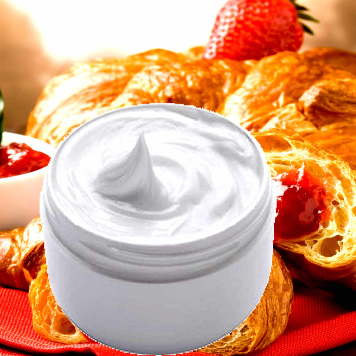 Strawberry Croissants Hydrating vegan body and hand cream moisturizer. Handmade in Australia, cruelty free, long-lasting fragrance, perfect for all skin types and ideal as a gift for men or women.