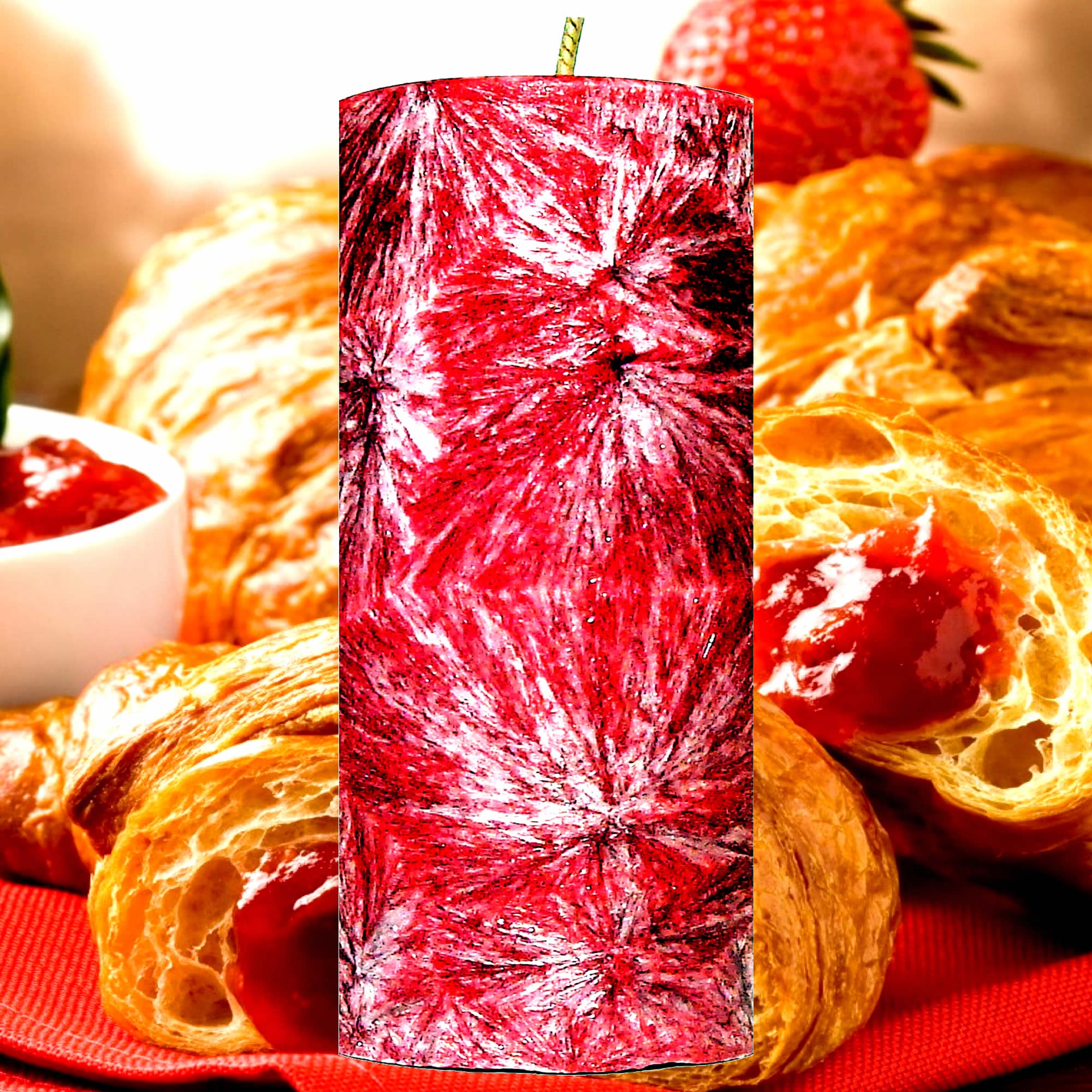 Strawberry Croissants Pillar Candle – Plant-Based, Eco-Friendly, Vegan, Cruelty Free