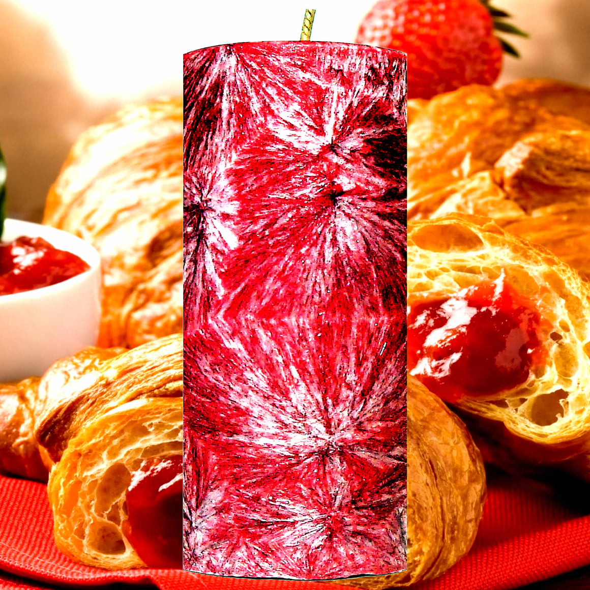 Strawberry Croissants Pillar Candle – Plant-Based, Eco-Friendly, Vegan, Cruelty Free