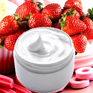 Strawberry Musk Hydrating vegan body and hand cream moisturizer. Handmade in Australia, cruelty free, long-lasting fragrance, perfect for all skin types and ideal as a gift for men or women.