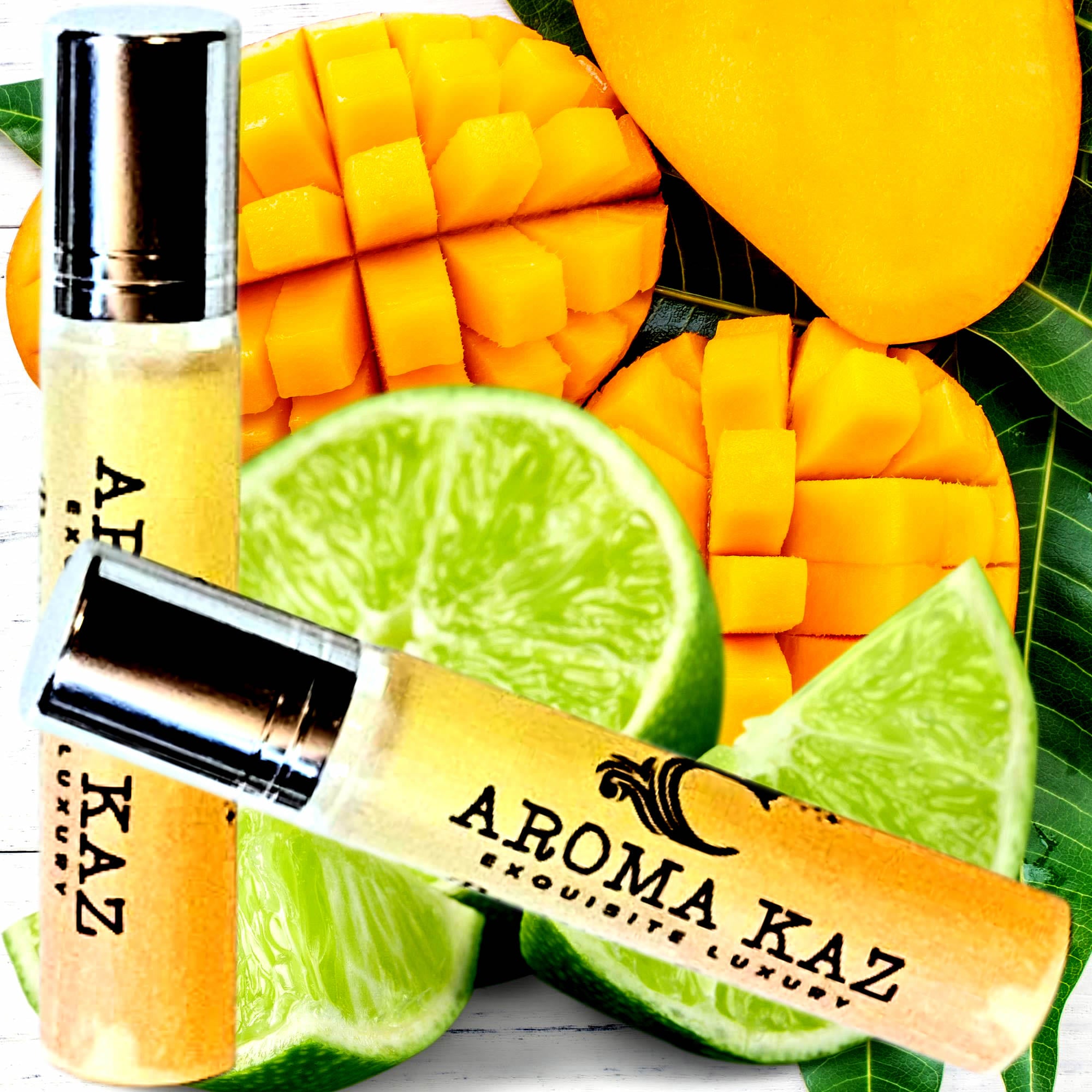Thai Lime & Mango Fragrance Roll On – vegan, cruelty-free perfume roll on featuring juicy mango and bright zesty lime, handmade in Australia.
