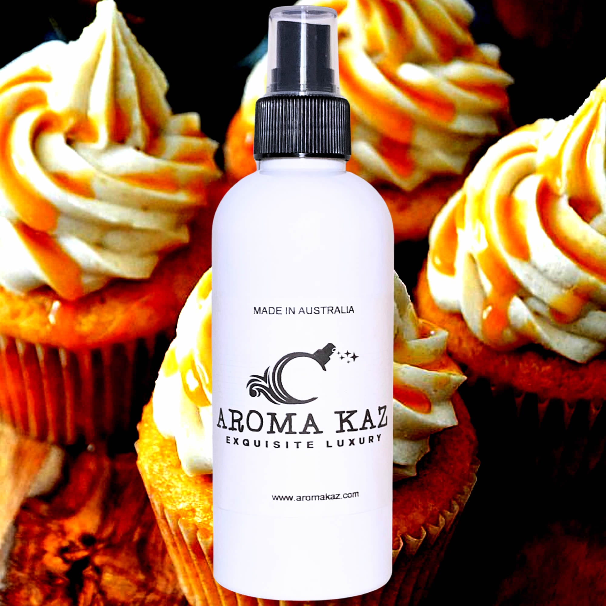 Vanilla Caramel Cupcakes Body Spray Mist – vegan, cruelty-free body spray featuring freshly baked cupcakes, vanilla frosting, and caramel drizzle aroma, handmade in Australia.