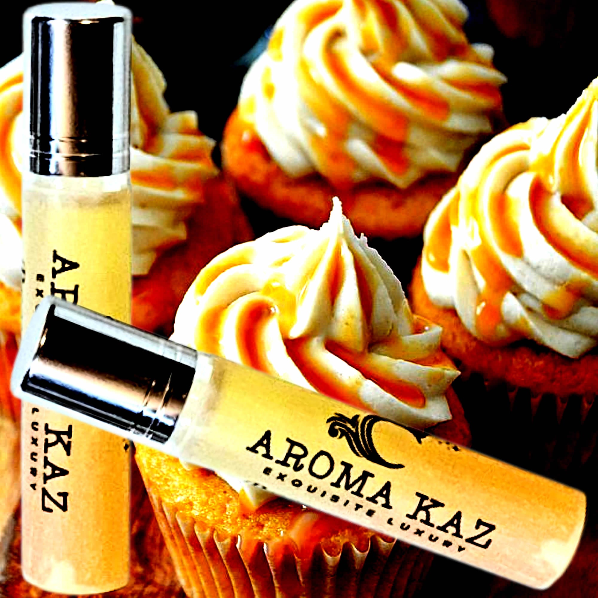 Vanilla Caramel Cupcakes Fragrance Roll On – vegan, cruelty-free perfume roll on featuring freshly baked cupcakes, vanilla frosting, and caramel drizzle aroma, handmade in Australia.