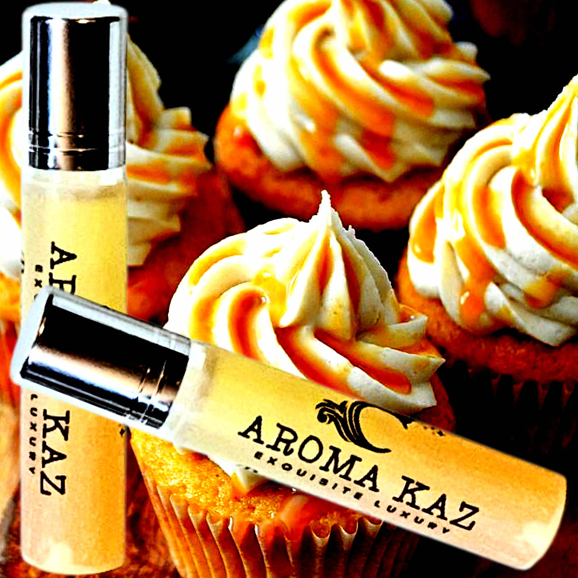 Vanilla Caramel Cupcakes Fragrance Roll On – vegan, cruelty-free perfume roll on featuring freshly baked cupcakes, vanilla frosting, and caramel drizzle aroma, handmade in Australia.