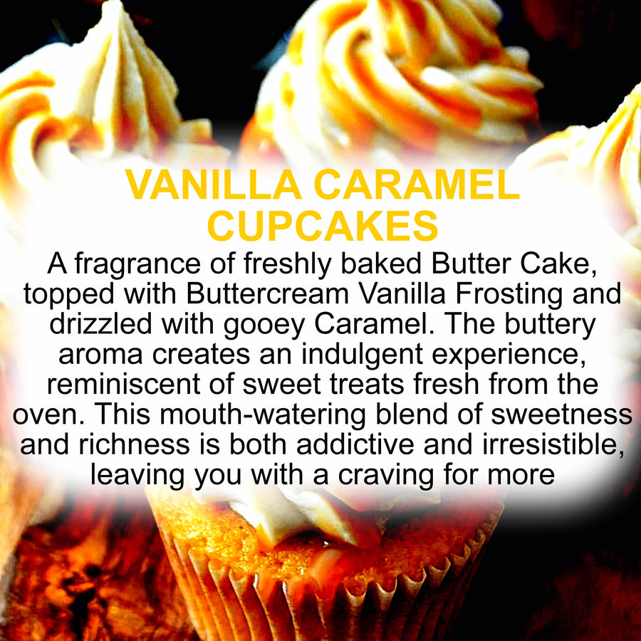 Vanilla Caramel Cupcakes Diffuser Fragrance Oil Refill – vegan, cruelty-free featuring freshly baked cupcakes, vanilla frosting, and caramel drizzle aroma, handmade in Australia.
