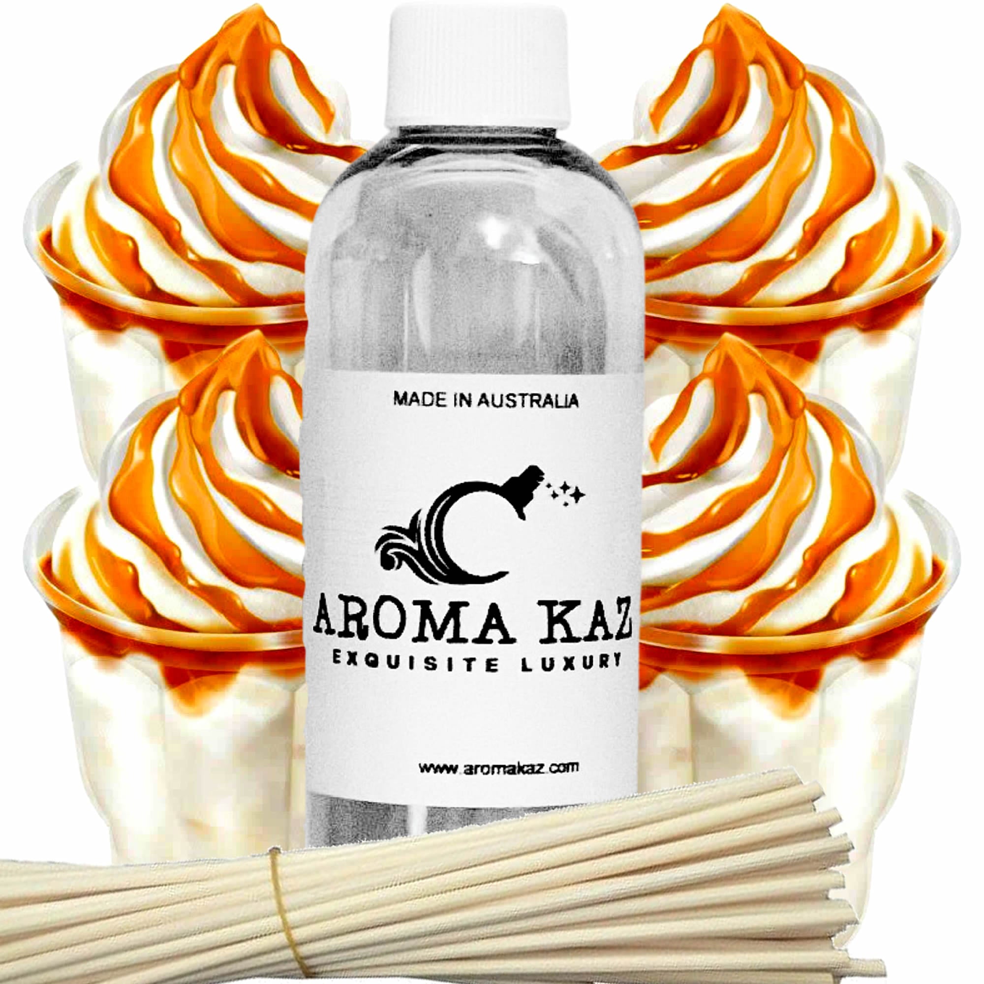 Vanilla Caramel Diffuser Fragrance Oil Refill – vegan, cruelty-free featuring creamy vanilla and rich buttery caramel, handmade in Australia.