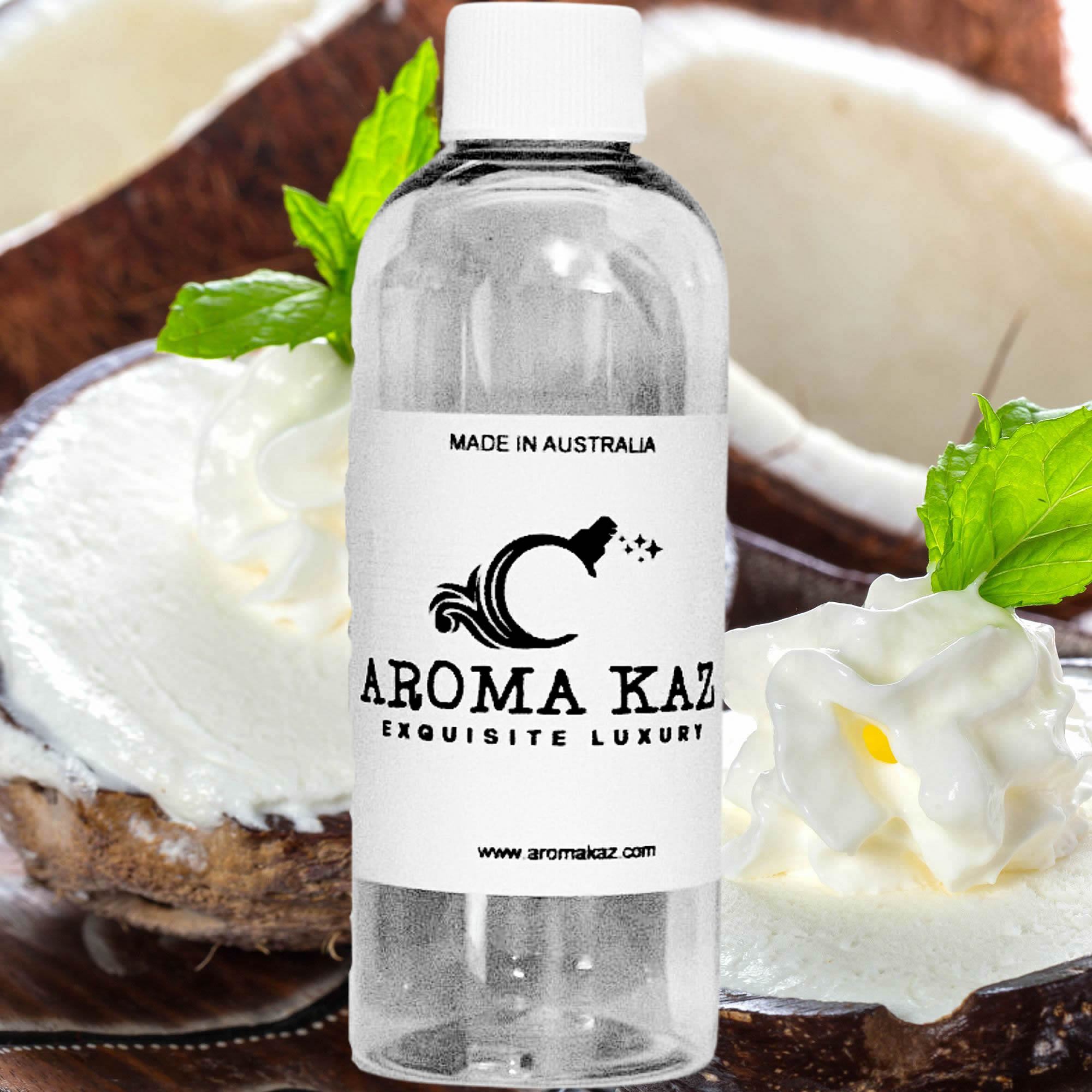 Vanilla Coconut fragrance oil for candle making, soap making and perfume blending – vegan, cruelty-free featuring creamy vanilla and tropical coconut, handmade in Australia.