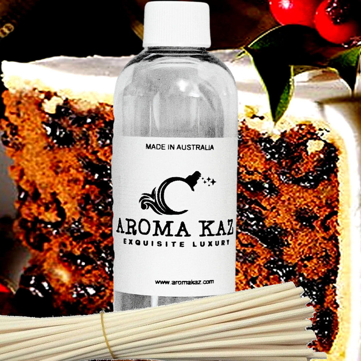 Vanilla Iced Christmas Cake Diffuser Fragrance Oil Refill – vegan, cruelty-free featuring spiced fruitcake, vanilla icing, and festive sweetness, handmade in Australia.