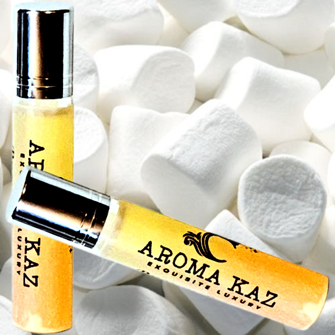 Vanilla Marshmallows Fragrance Roll On – vegan, cruelty-free perfume roll on featuring soft creamy vanilla and fluffy marshmallow aroma, handmade in Australia.