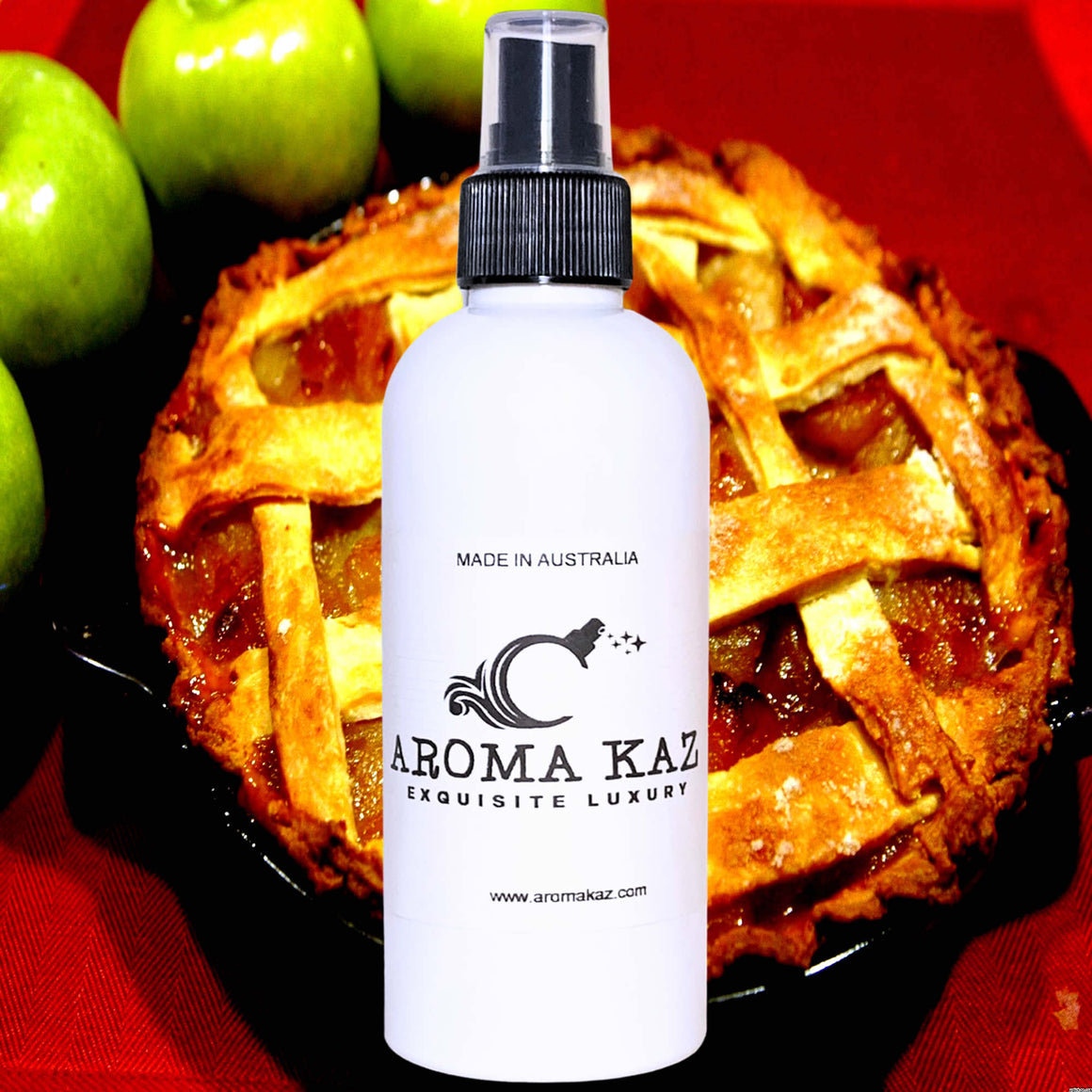 Warm Apple Pie Car Air Freshener Spray Deodoriser – eco-friendly, vegan, cruelty-free handmade featuring sweet baked apples, cinnamon spice, and buttery crust, handmade in Australia.