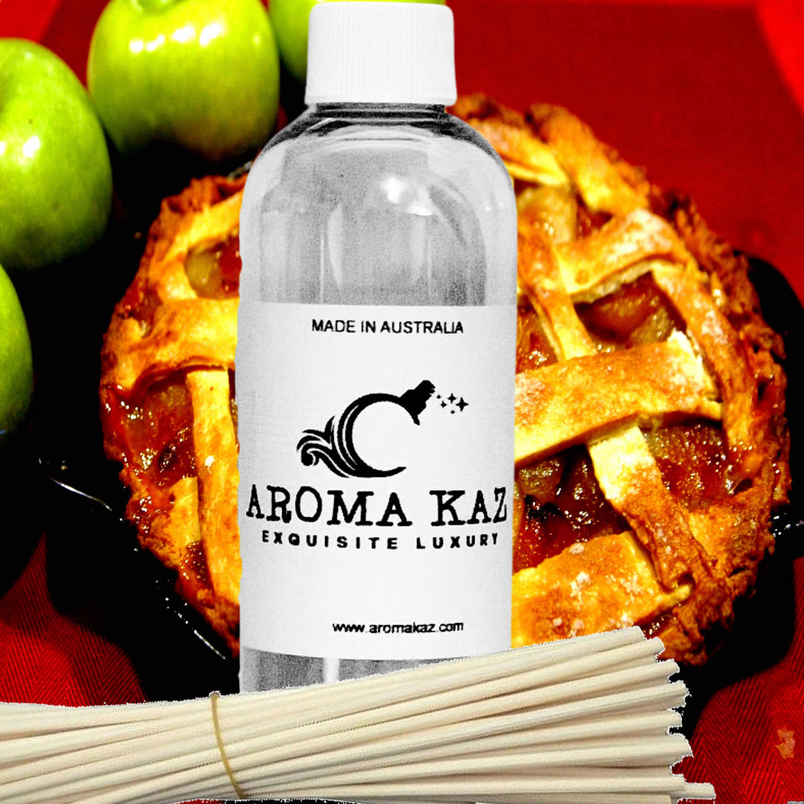 Warm Apple Pie Diffuser Fragrance Oil Refill – vegan, cruelty-free featuring sweet baked apples, cinnamon spice, and buttery crust, handmade in Australia.