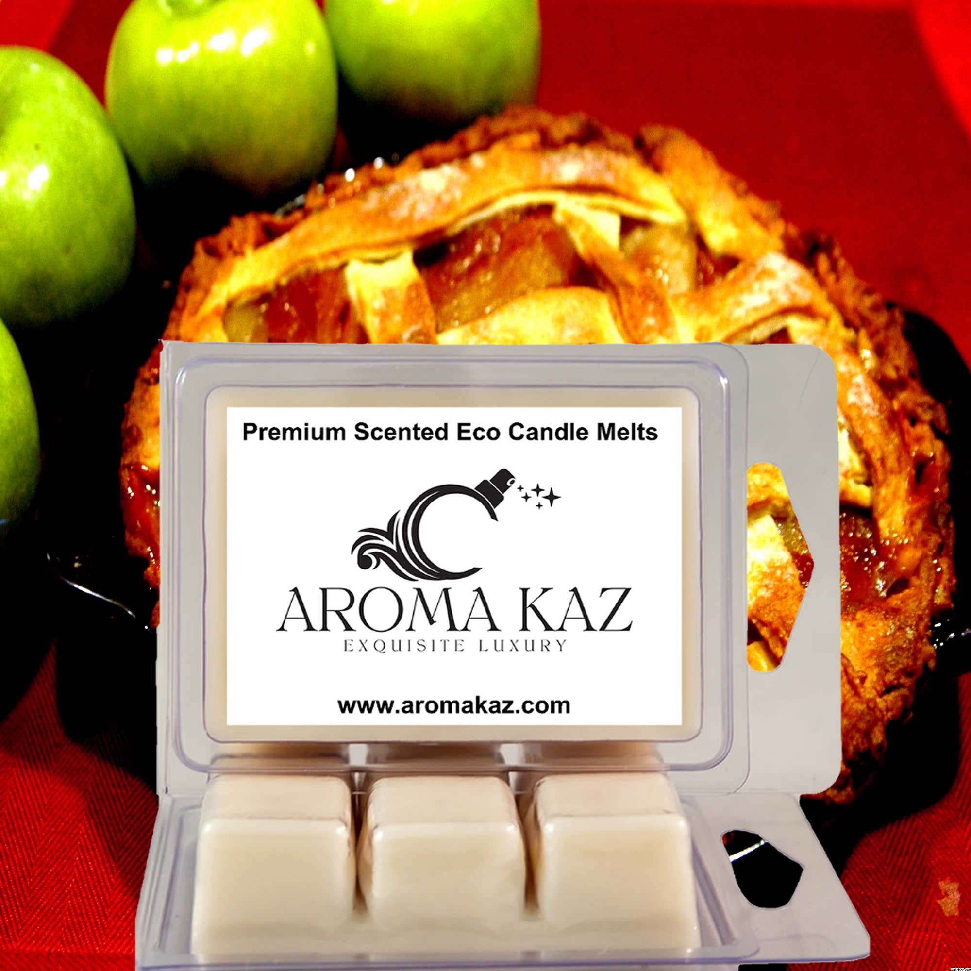 Warm Apple Pie eco soy wax melts – vegan, cruelty-free featuring sweet baked apples, cinnamon spice, and buttery crust, handmade in Australia.