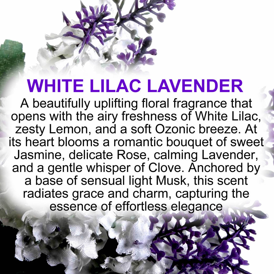 White Lilac & Lavender fragrance oil for candle making, soap making and perfume blending – vegan, cruelty-free featuring fresh lilac blooms and floral lavender, handmade in Australia.