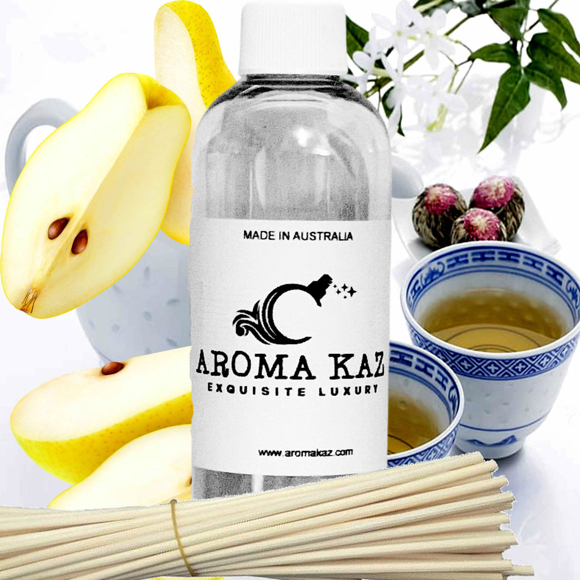 White Tea & French Pears Diffuser Fragrance Oil with Reeds – Vegan Cruelty-Free Home Aroma