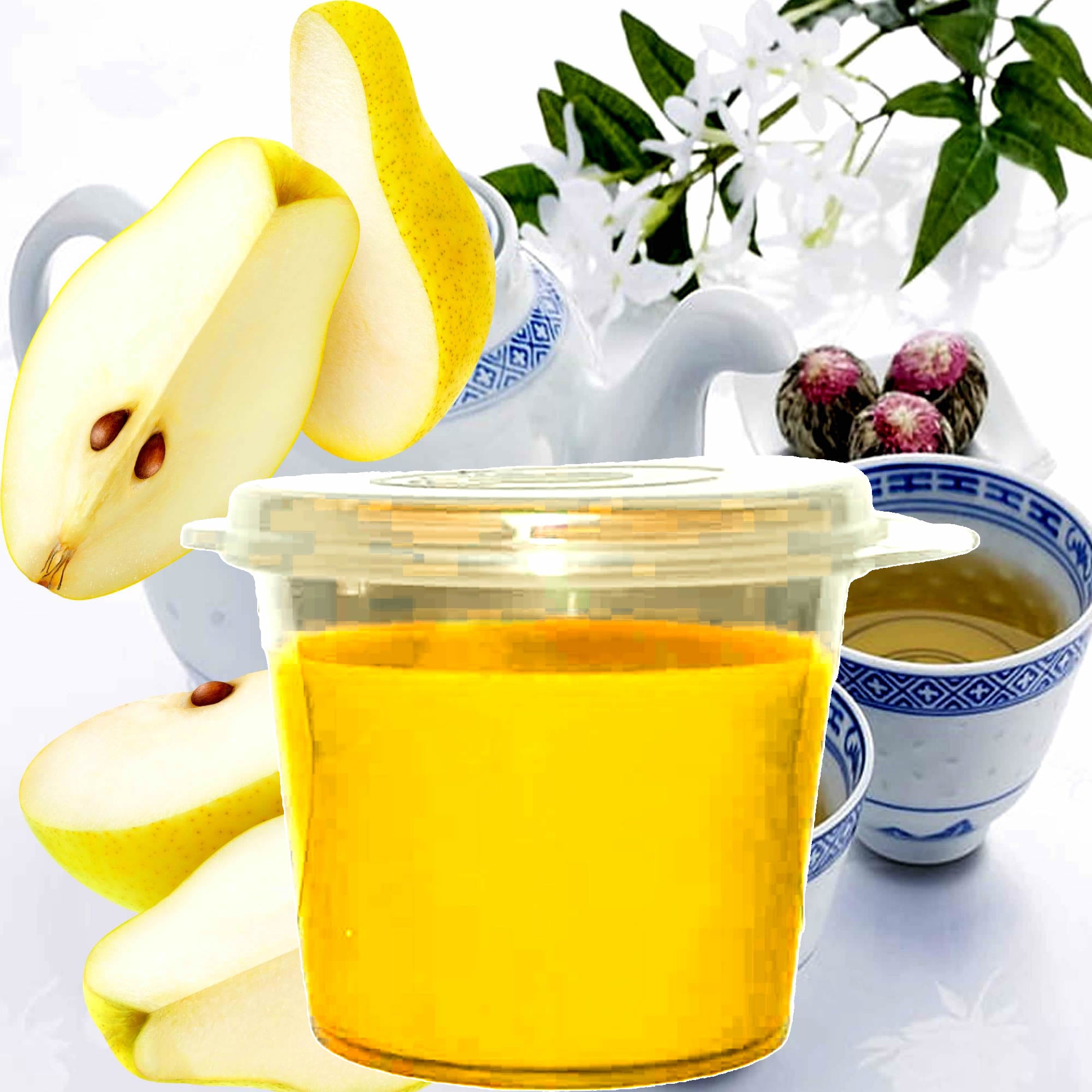 White Tea & French Pears eco soy wax melts – vegan, cruelty-free featuring fruity fresh pears and sweetened white tea, handmade in Australia.