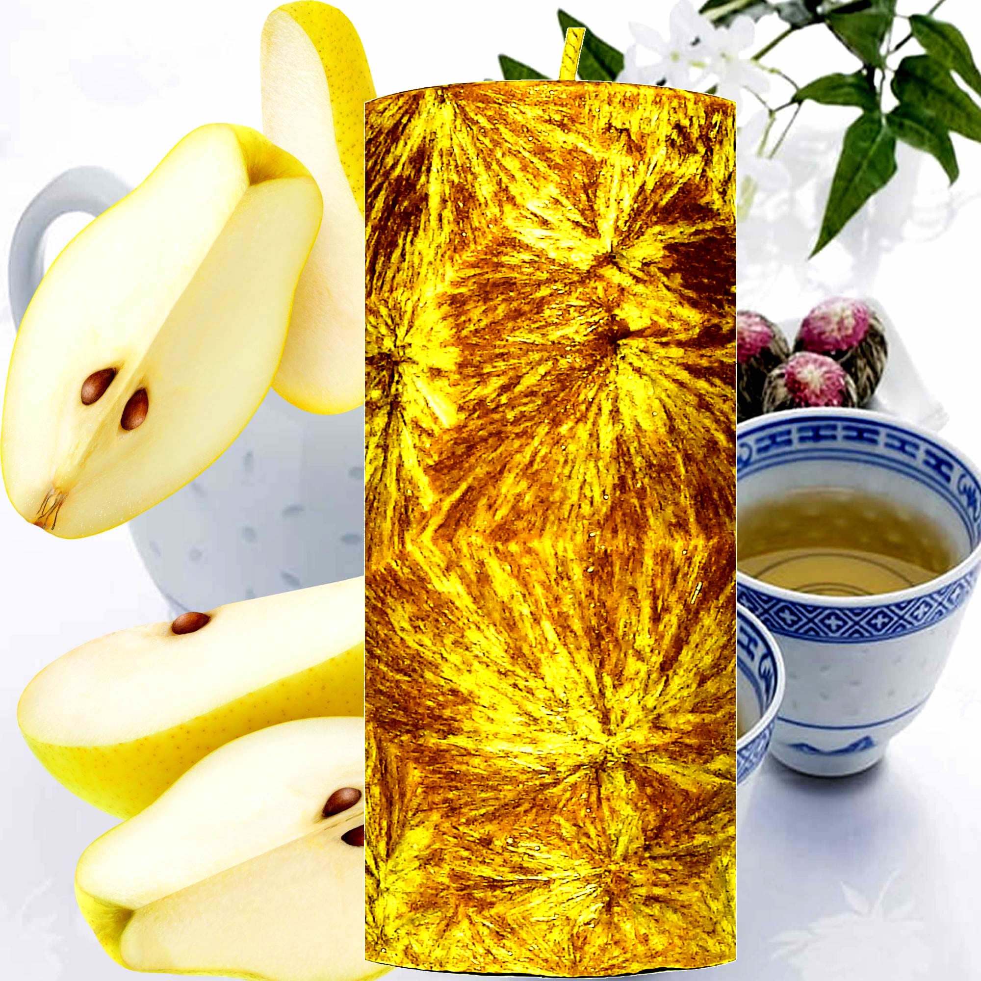 White Tea & French Pears Pillar Candle – Plant-Based, Eco-Friendly, Vegan, Cruelty Free