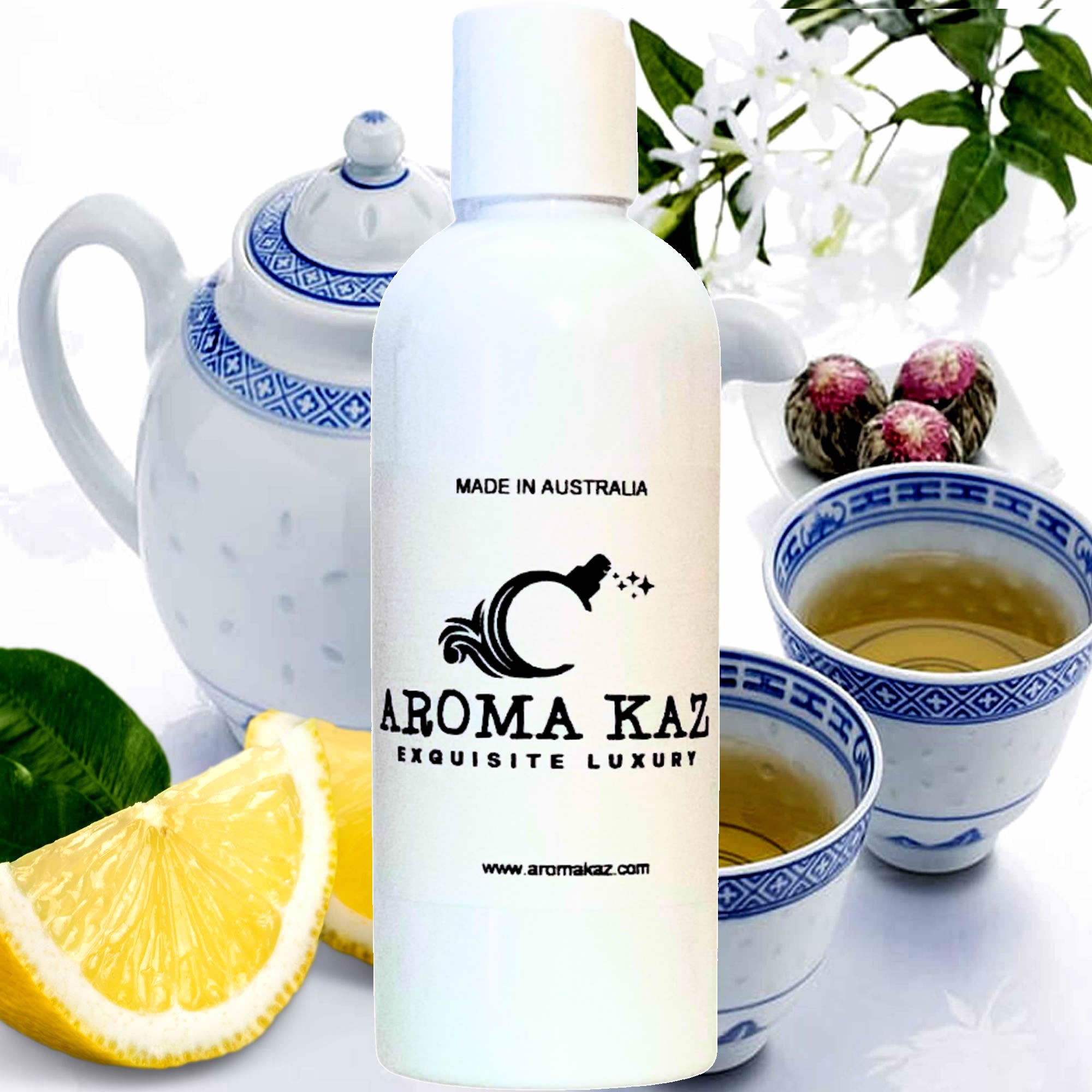 White Tea & Lemon Body Massage Oil – vegan, cruelty-free, plant-based hydrating oil with fresh lemon zest and sweetened white tea, handmade in Australia.