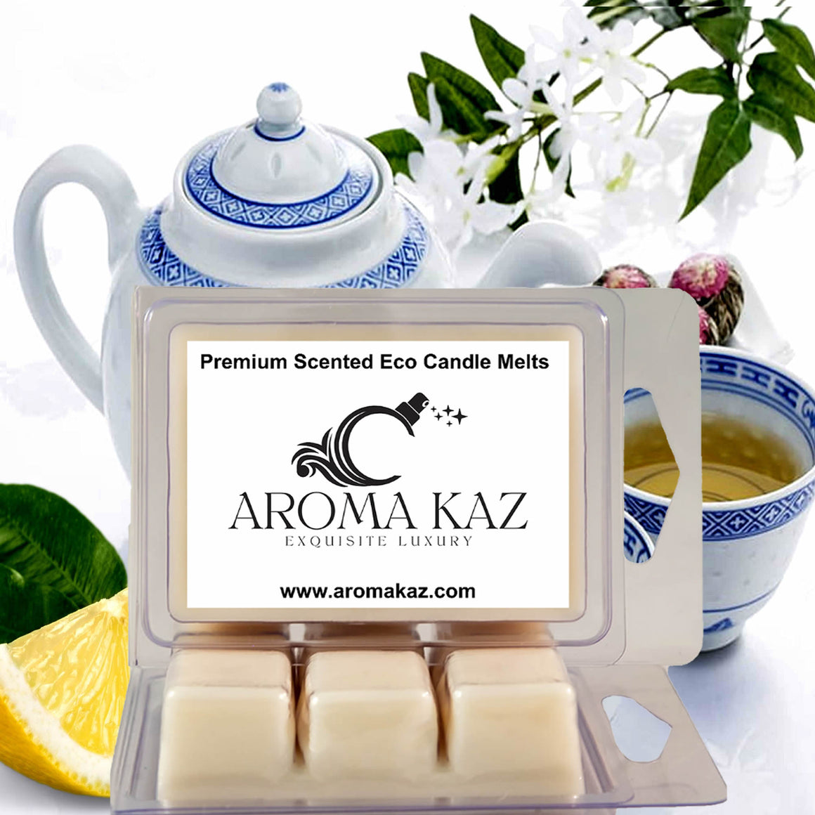 White Tea & Lemon eco soy wax melts – vegan, cruelty-free featuring fresh lemon zest and sweetened white tea, handmade in Australia.