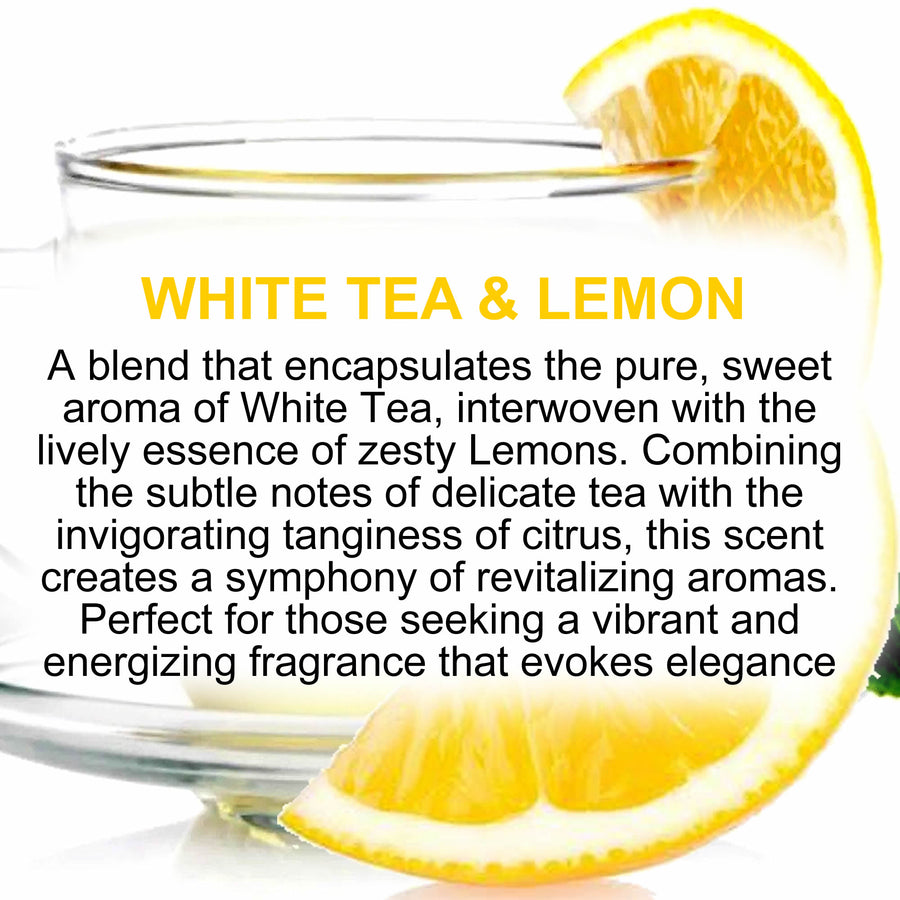 White Tea & Lemon Body Massage Oil – vegan, cruelty-free, plant-based hydrating oil with fresh lemon zest and sweetened white tea, handmade in Australia.