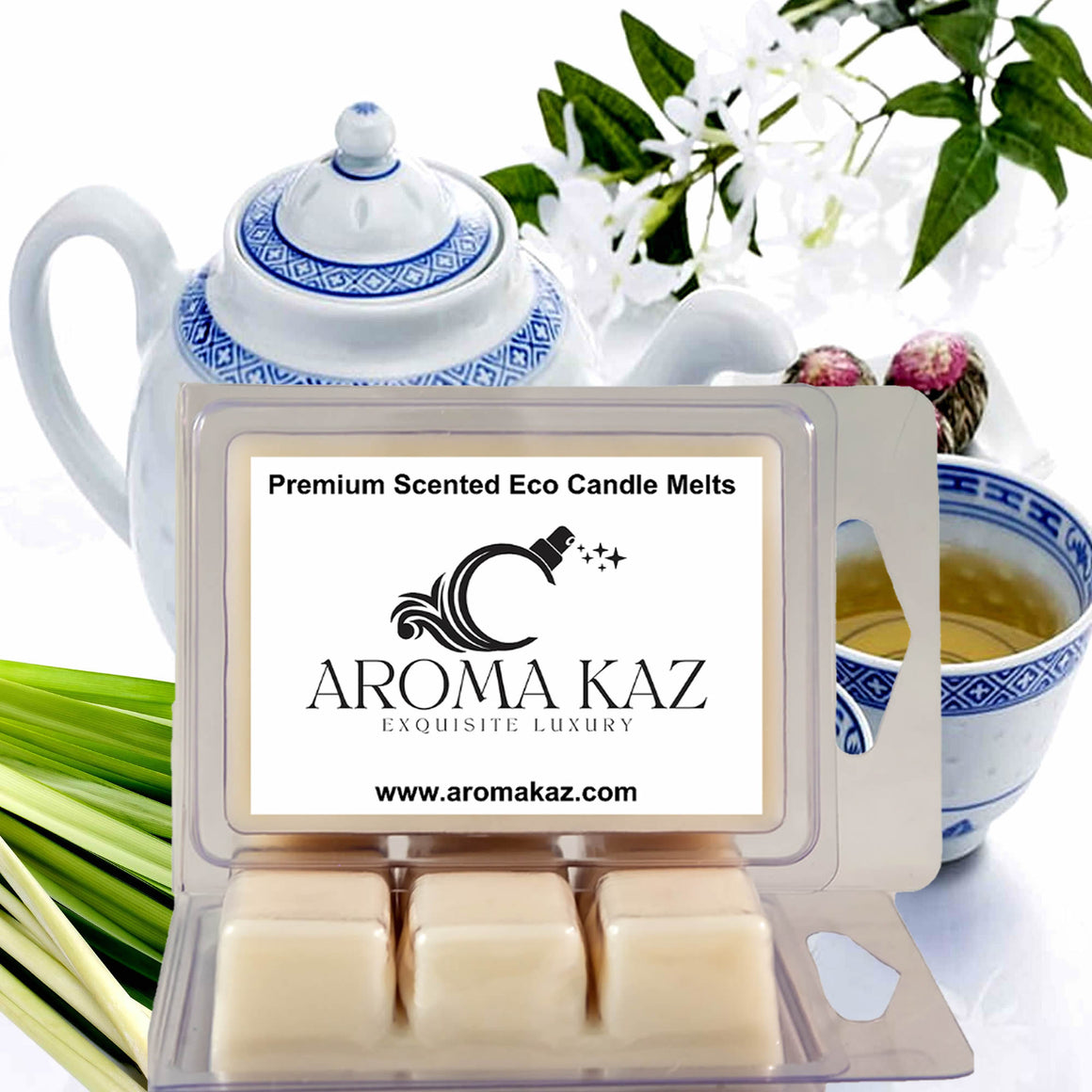White Tea & Lemongrass eco soy wax melts – vegan, cruelty-free featuring zesty citrus lemongrass and sweetened white tea, handmade in Australia.
