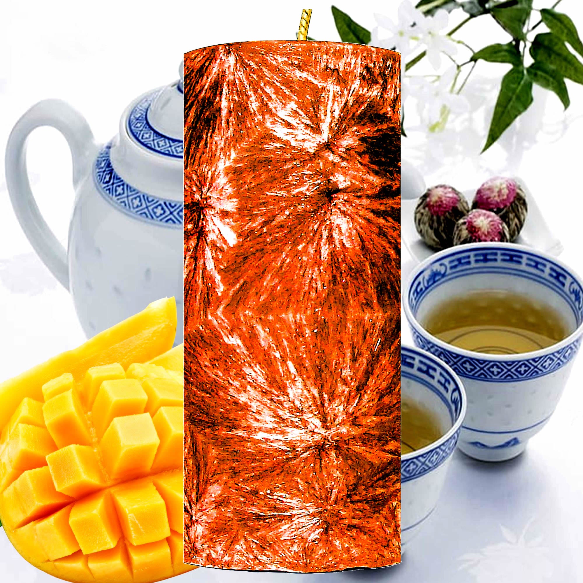 White Tea & Mango Pillar Candle – Plant-Based, Eco-Friendly, Vegan, Cruelty Free