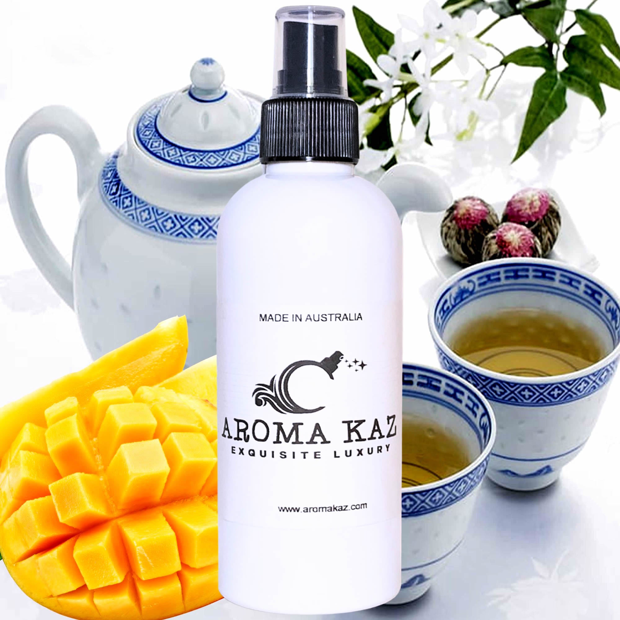 White Tea & Mango Body Spray Mist – vegan, cruelty-free body spray featuring juicy mango and sweet white tea notes, handmade in Australia.