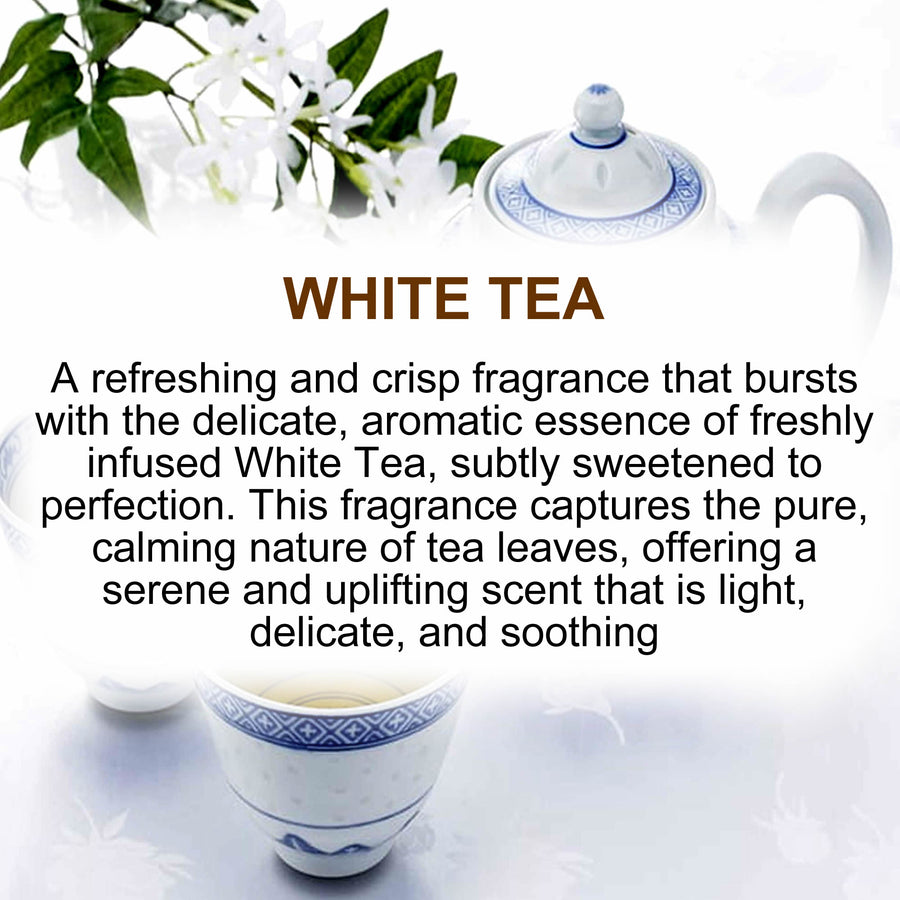 White Tea fragrance oil for candle making, soap making and perfume blending – vegan, cruelty-free featuring sweetened white tea, handmade in Australia.