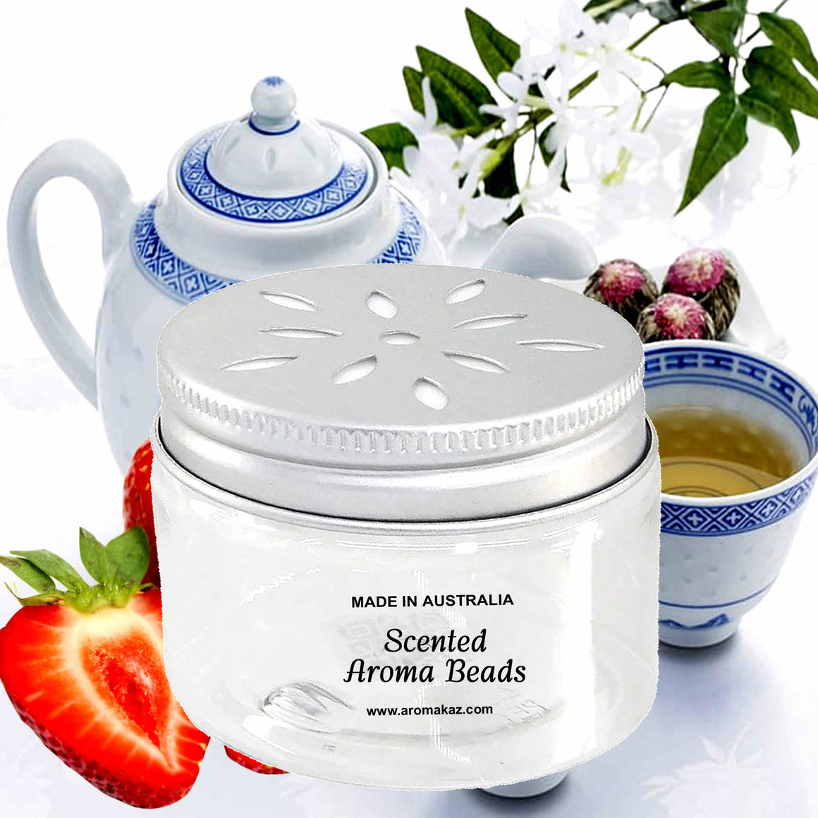 White Tea & Strawberries Air Freshener Aroma Beads - Room, Car, Pantry, Pet Areas, Linen