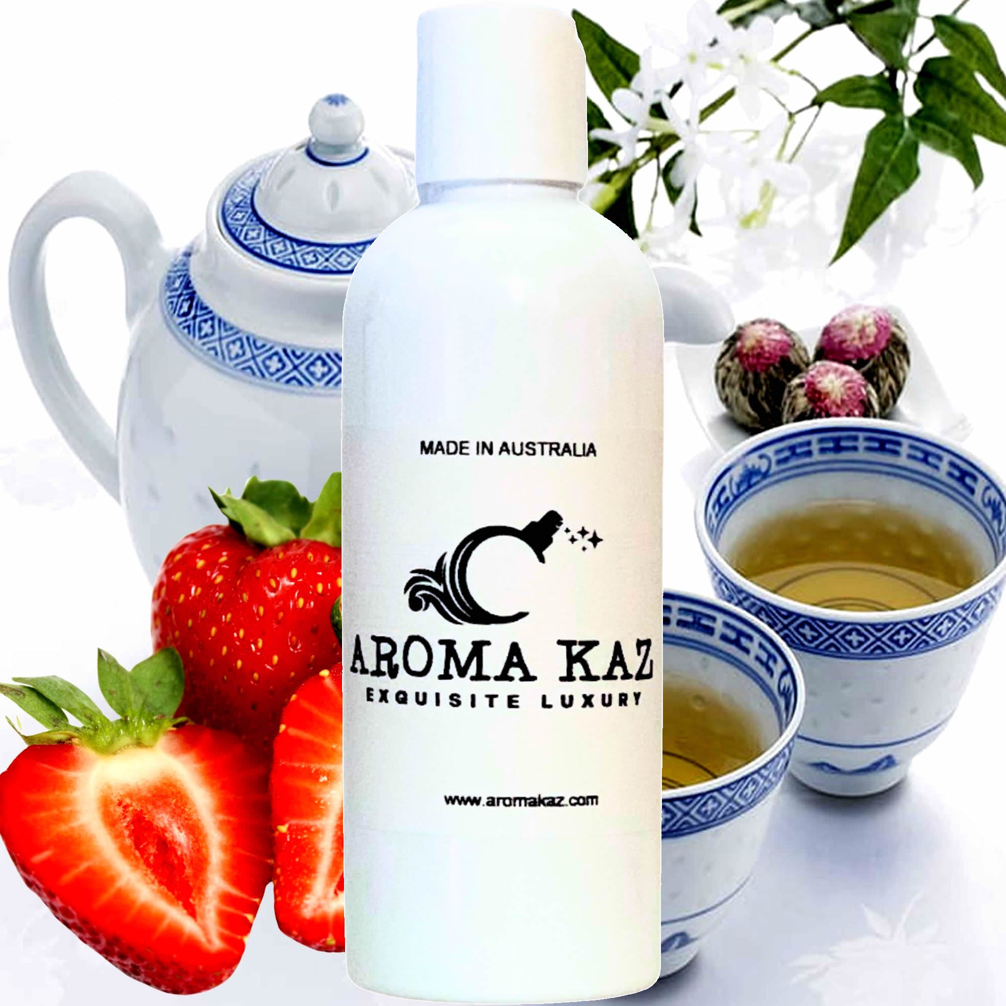 White Tea & Strawberries Body Massage Oil – vegan, cruelty-free, plant-based hydrating oil with juicy strawberries and sweet white tea, handmade in Australia.