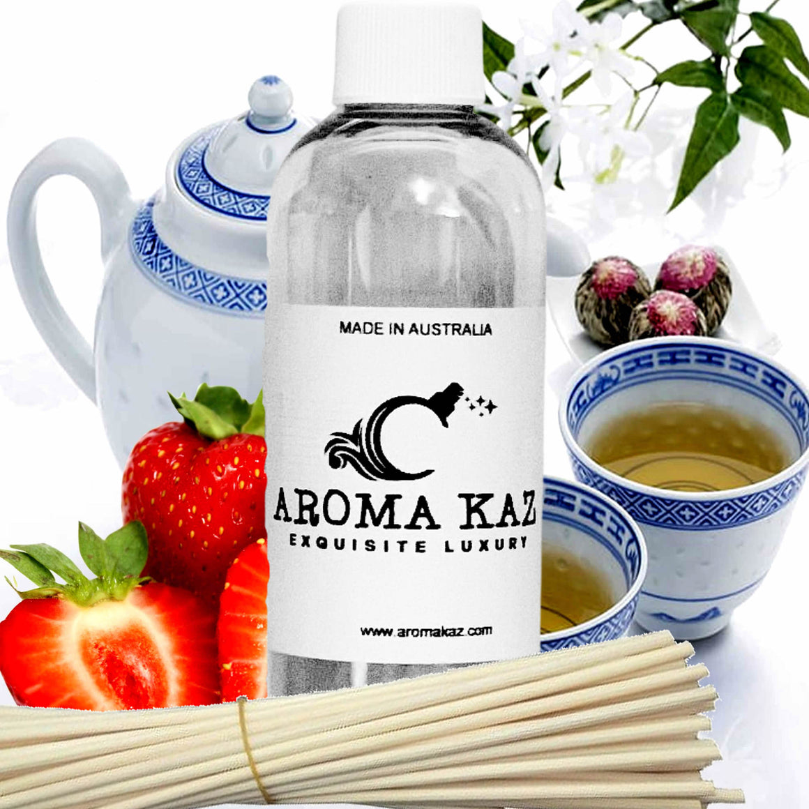 White Tea & Strawberries Diffuser Fragrance Oil with Reeds – Vegan Cruelty-Free Home Aroma