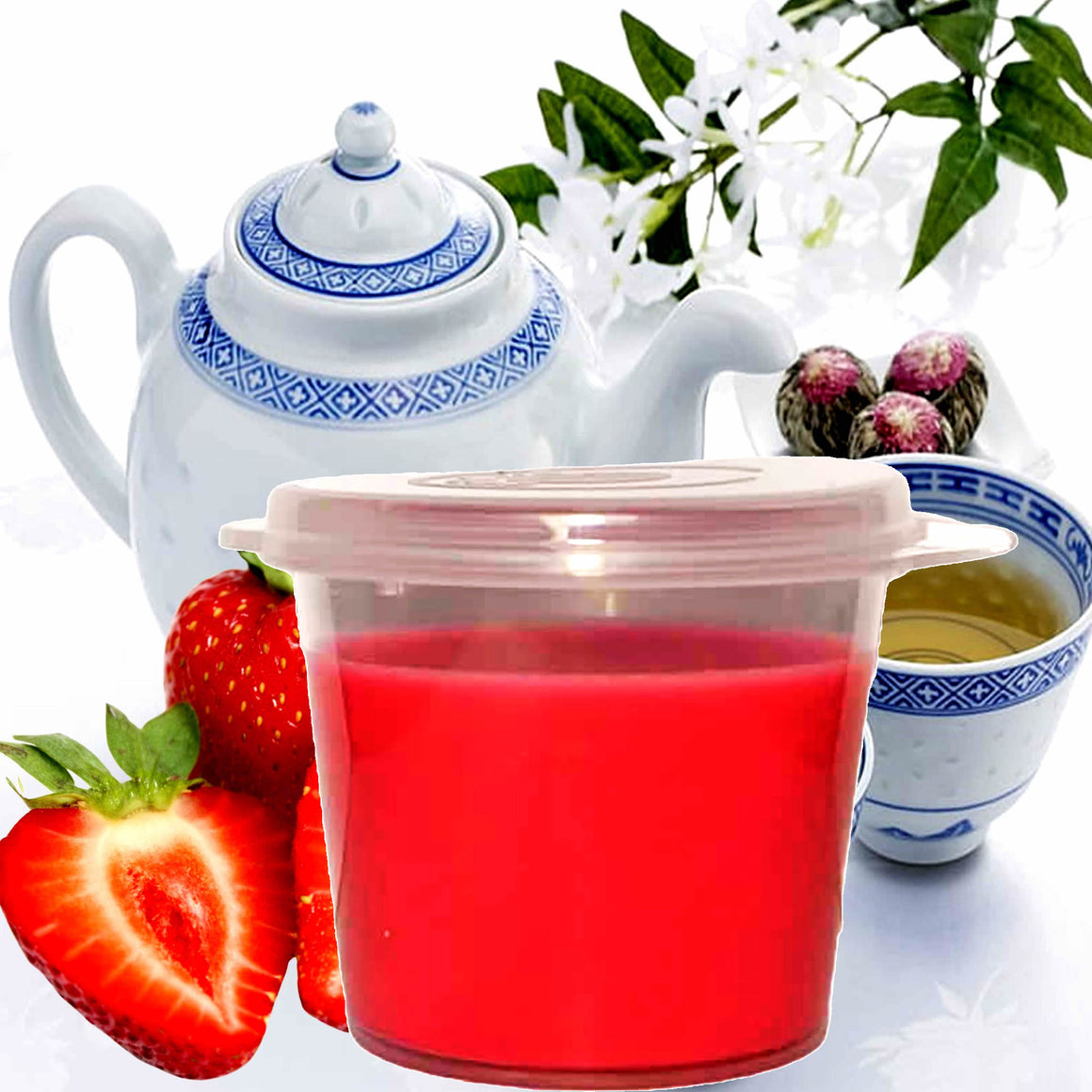 White Tea & Strawberries eco soy wax melts – vegan, cruelty-free featuring juicy strawberries and sweet white tea, handmade in Australia.