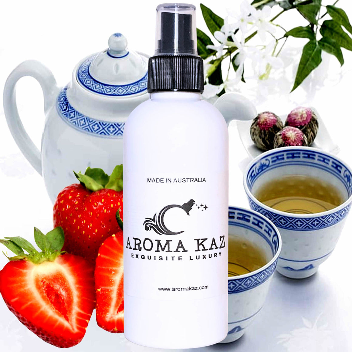 White Tea & Strawberries Body Spray Mist – vegan, cruelty-free body spray featuring juicy strawberries and sweet white tea, handmade in Australia.