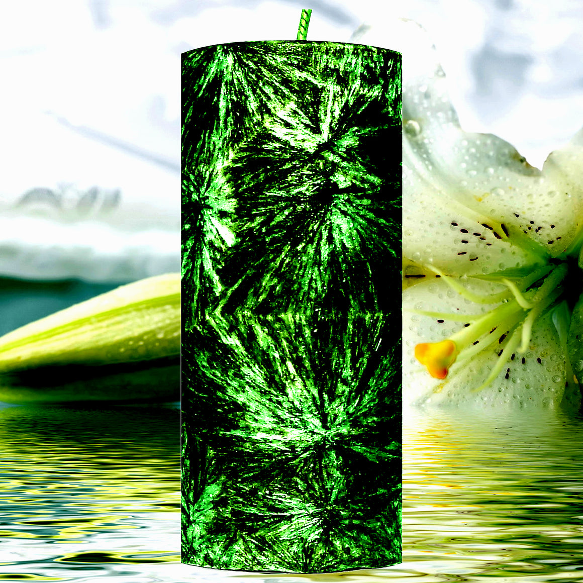 White Floral Nectarines Pillar Candle – Plant-Based, Eco-Friendly, Vegan, Cruelty Free