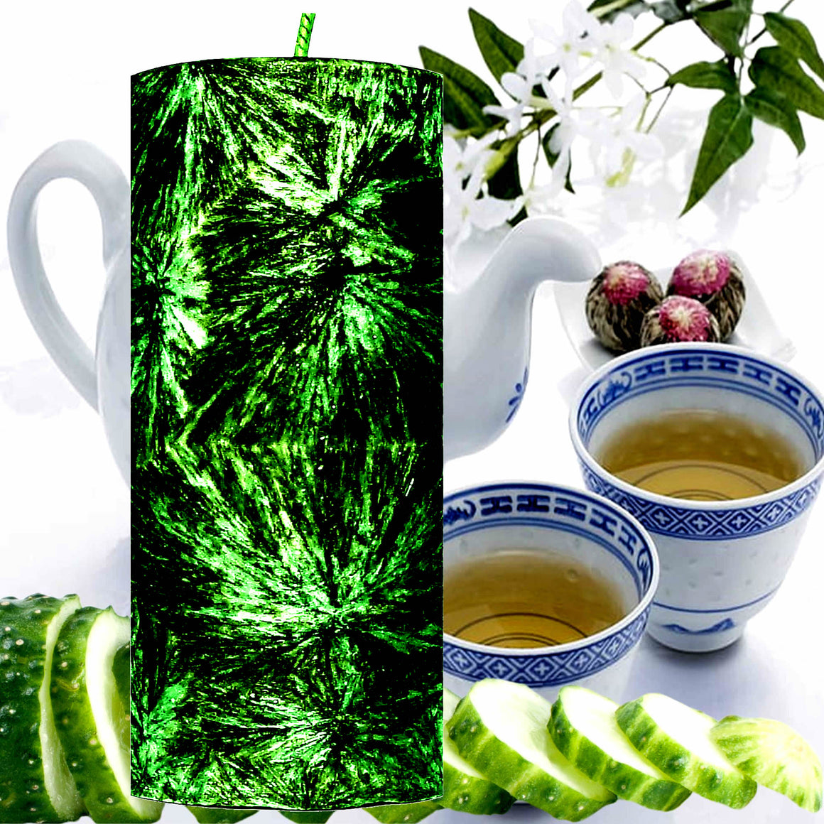 White Tea & Cucumber Scented Palm Wax Pillar Candle – Vegan, Cruelty-Free, Made in Australia - Long-Lasting Fragrance – Perfect for Weddings, Birthdays, Christmas Gifts & All Occasions