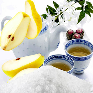 White Tea & French Pears Vegan bath salts and bath soak crystals, cruelty-free and made in Australia. Highly scented, suitable for women and men. Perfect relaxation gift for him or her.