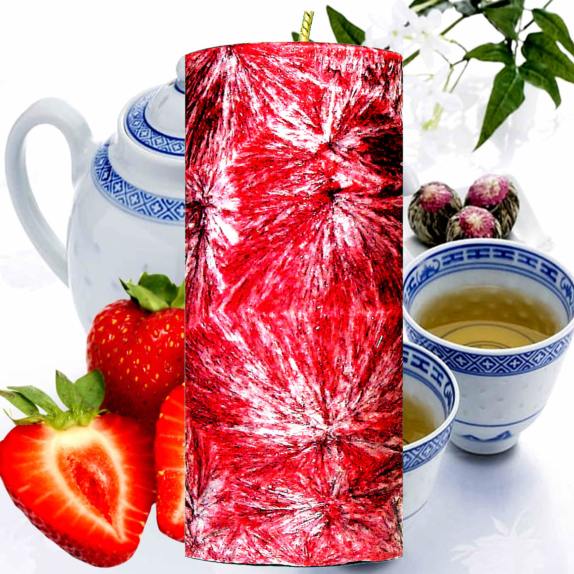 White Tea & Strawberries Scented Palm Wax Pillar Candle – Vegan, Cruelty-Free, Made in Australia - Long-Lasting Fragrance – Perfect for Weddings, Birthdays, Christmas Gifts & All Occasions