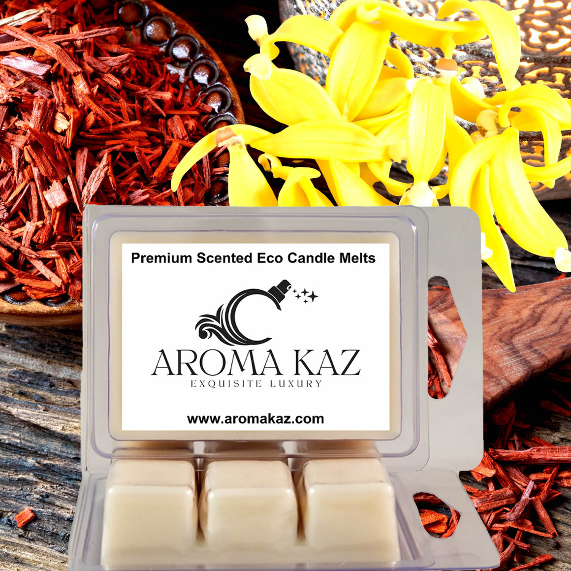 Ylang Ylang & Sandalwood eco soy wax melts – vegan, cruelty-free featuring exotic ylang ylang and warm sandalwood, handmade in Australia.