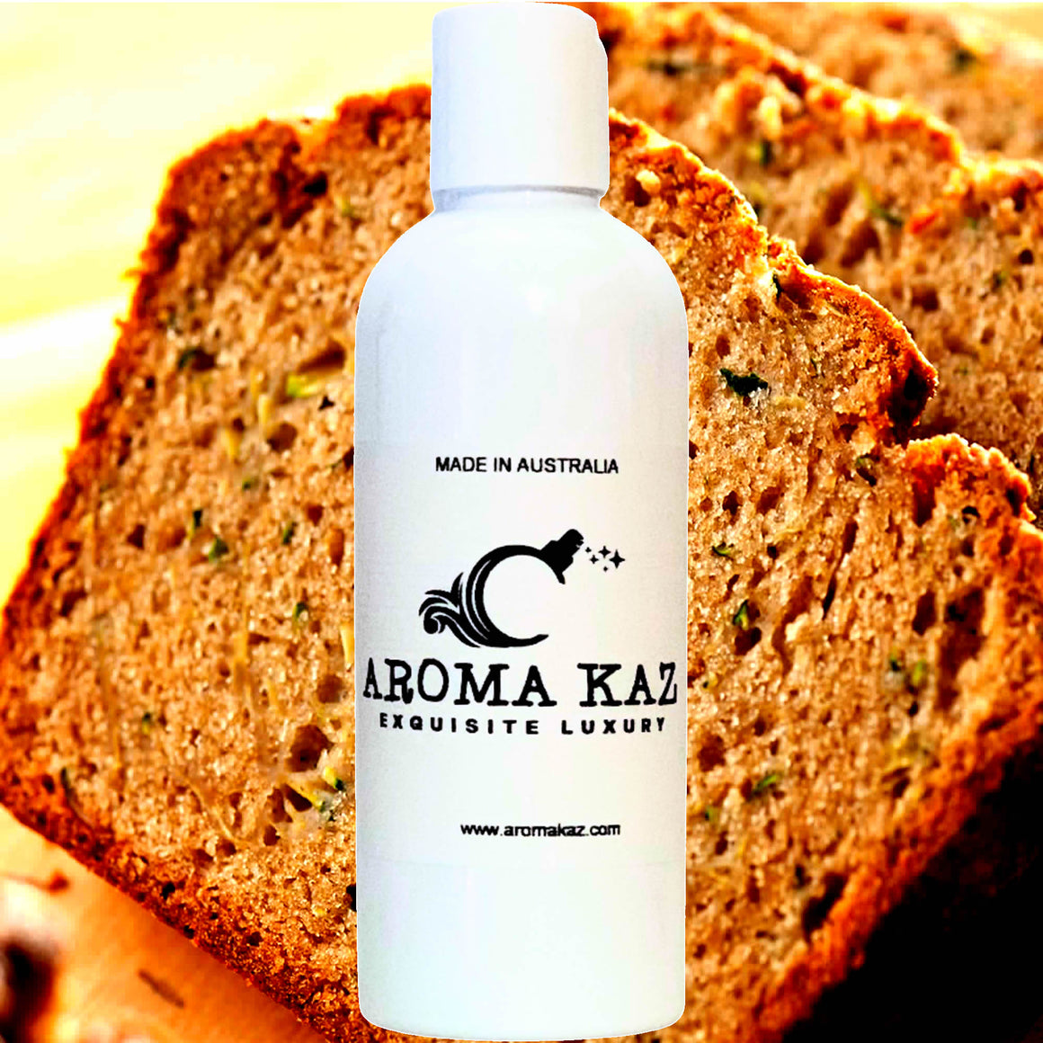 Zucchini Bread Body Massage Oil – vegan, cruelty-free, plant-based hydrating oil with warm spiced zucchini bread and sweet bakery notes, handmade in Australia.