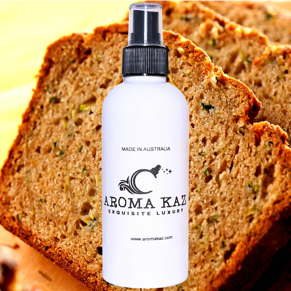 Zucchini Bread Car Air Freshener Spray Deodoriser – eco-friendly, vegan, cruelty-free handmade featuring warm spiced zucchini bread and sweet bakery notes, handmade in Australia.